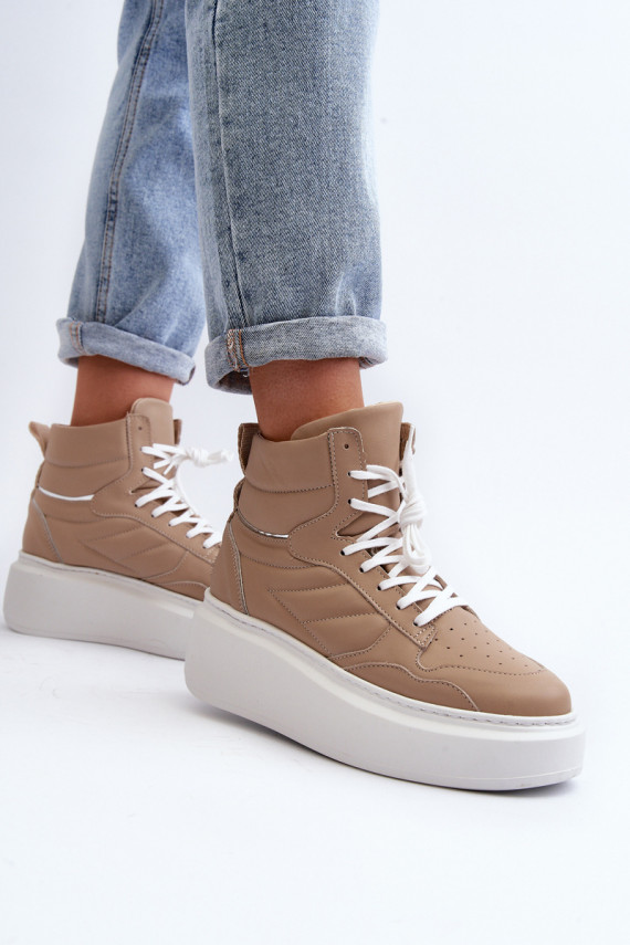 Zazoo 3392/X Women's Leather Platform Sports Shoes Beige