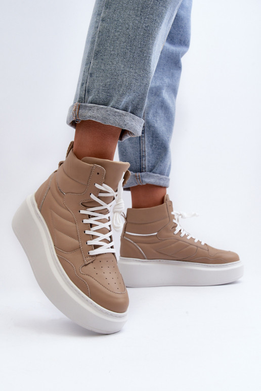 Zazoo 3392/X Women's Leather Platform Sports Shoes Beige