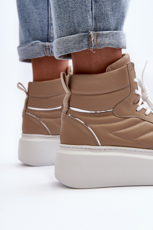 Zazoo 3392/X Women's Leather Platform Sports Shoes Beige