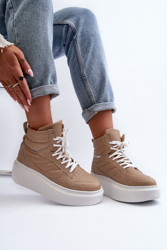 Zazoo 3392/X Women's Leather Platform Sports Shoes Beige