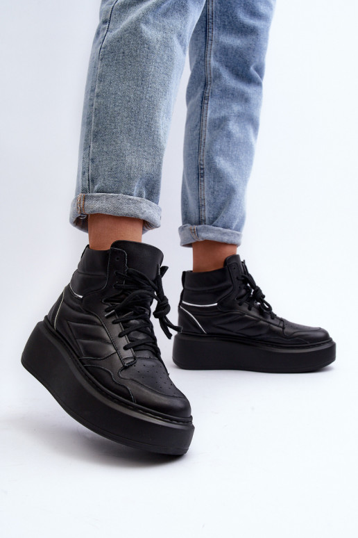 Zazoo 3392/X Women's Leather Platform Sports Shoes Black