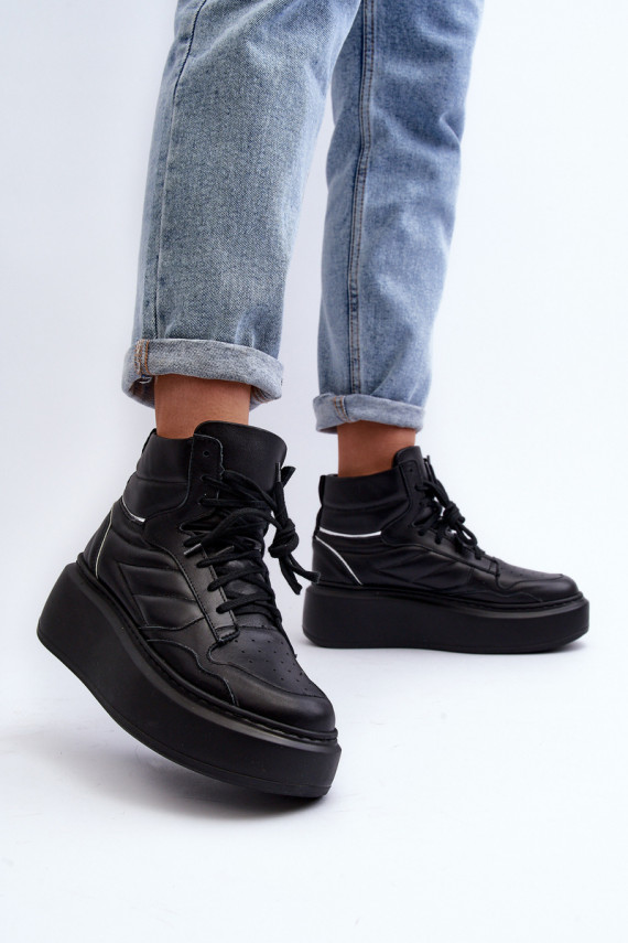 Zazoo 3392/X Women's Leather Platform Sports Shoes Black