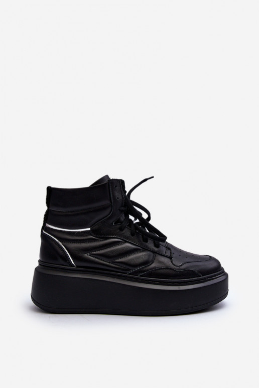 Zazoo 3392/X Women's Leather Platform Sports Shoes Black