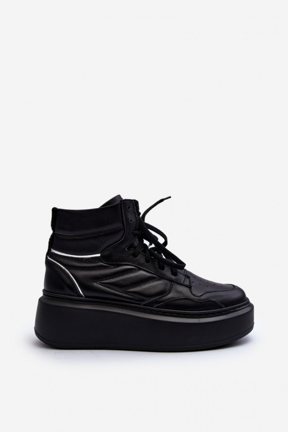 Zazoo 3392/X Women's Leather Platform Sports Shoes Black