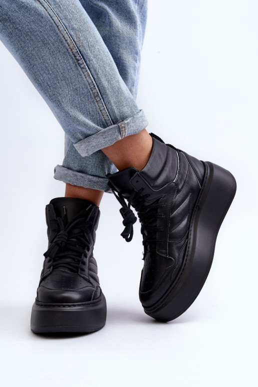 Zazoo 3392/X Women's Leather Platform Sports Shoes Black
