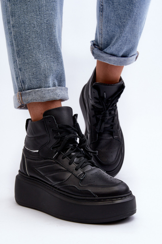 Zazoo 3392/X Women's Leather Platform Sports Shoes Black