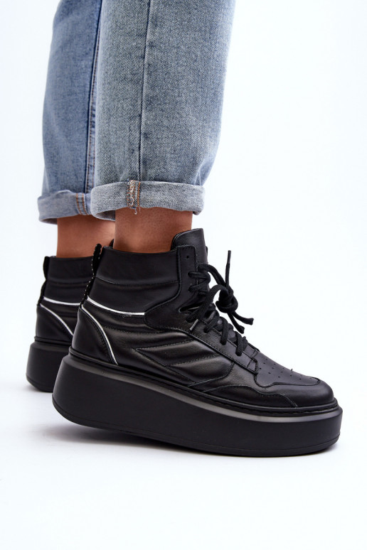 Zazoo 3392/X Women's Leather Platform Sports Shoes Black