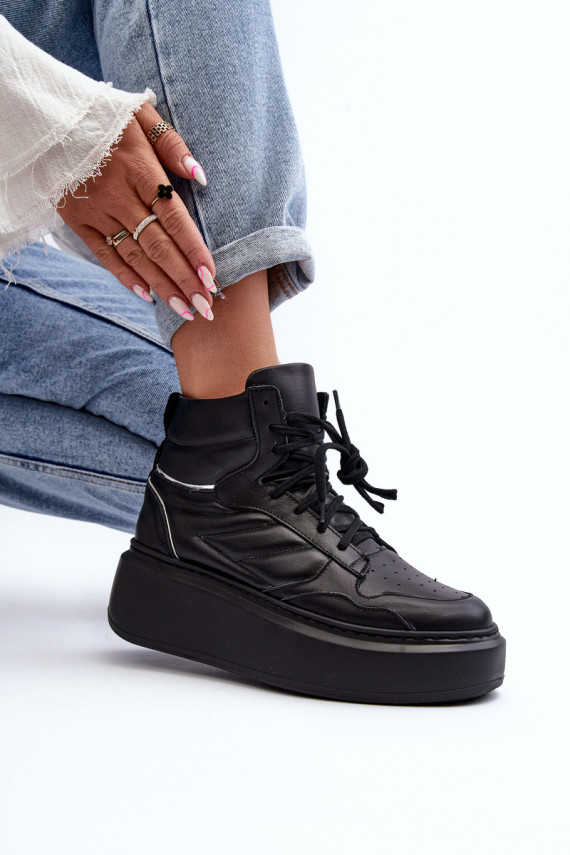 Zazoo 3392/X Women's Leather Platform Sports Shoes Black