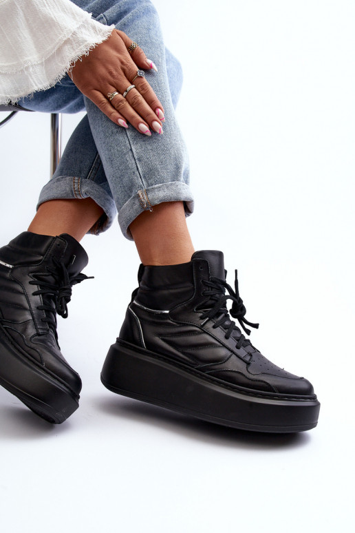 Zazoo 3392/X Women's Leather Platform Sports Shoes Black