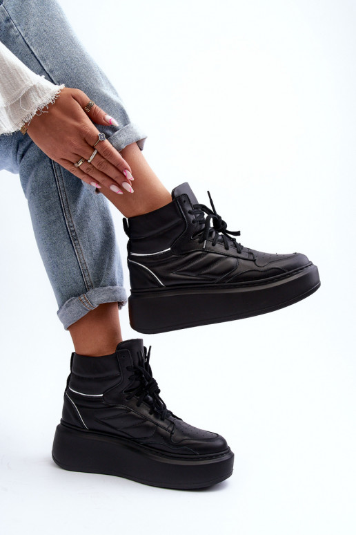 Zazoo 3392/X Women's Leather Platform Sports Shoes Black