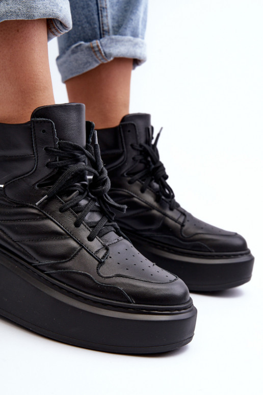 Zazoo 3392/X Women's Leather Platform Sports Shoes Black