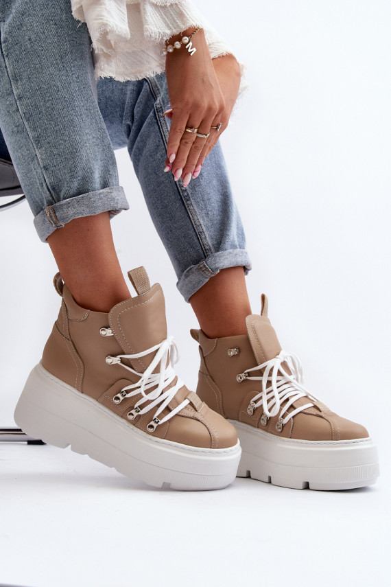 Zazoo 3416 Leather Women's Sports Shoes Beige