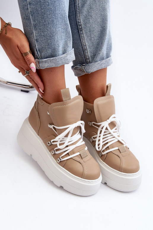Zazoo 3416 Leather Women's Sports Shoes Beige