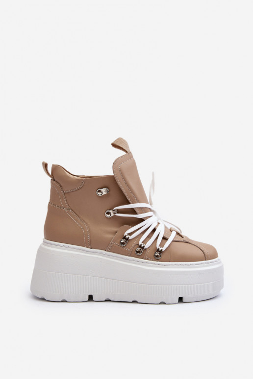 Zazoo 3416 Leather Women's Sports Shoes Beige