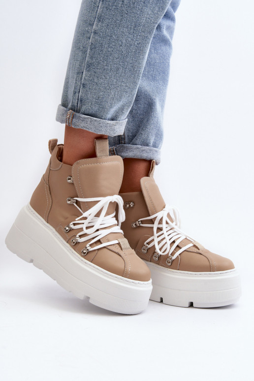 Zazoo 3416 Leather Women's Sports Shoes Beige