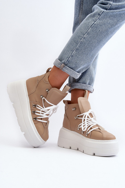 Zazoo 3416 Leather Women's Sports Shoes Beige