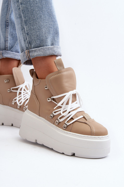 Zazoo 3416 Leather Women's Sports Shoes Beige