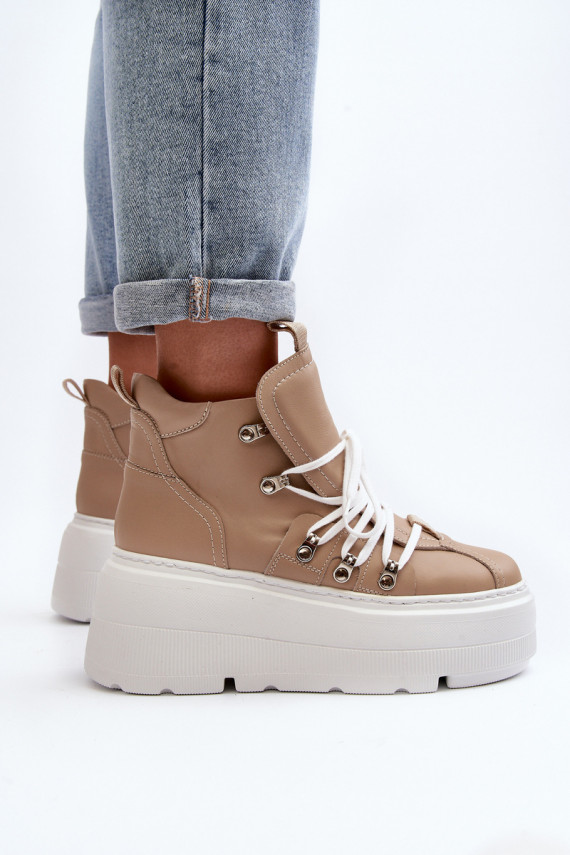 Zazoo 3416 Leather Women's Sports Shoes Beige