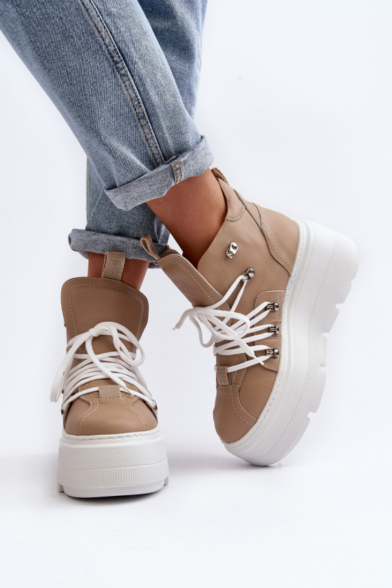Zazoo 3416 Leather Women's Sports Shoes Beige