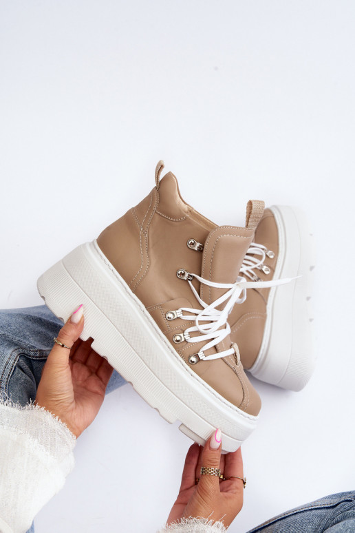 Zazoo 3416 Leather Women's Sports Shoes Beige