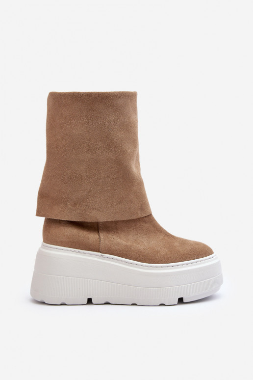 Zazoo 3410 Suede Women's Boots on Chunky Platform Beige