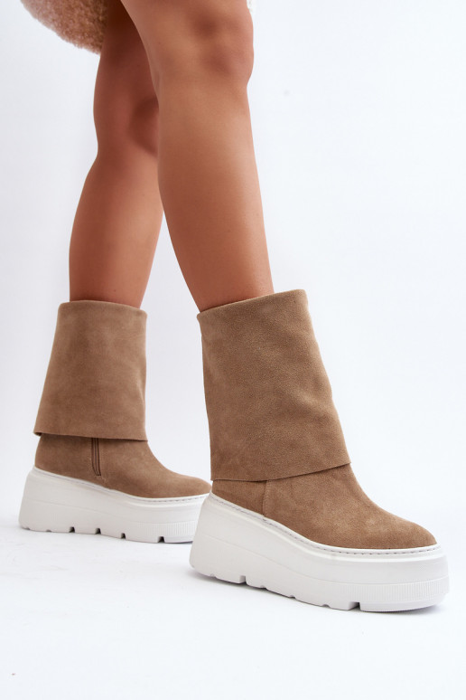 Zazoo 3410 Suede Women's Boots on Chunky Platform Beige