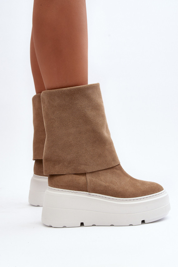 Zazoo 3410 Suede Women's Boots on Chunky Platform Beige