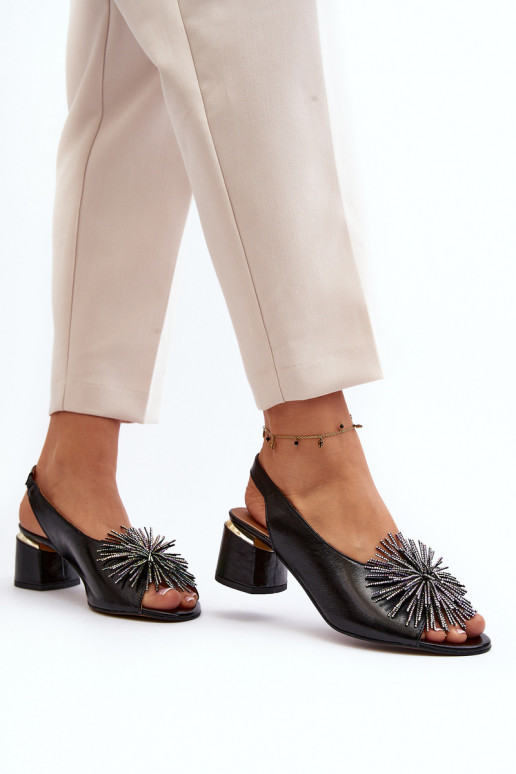 Leather Sandals On Triangle Heel Laura Messi 2595 Brown