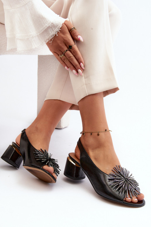 Leather Sandals On Triangle Heel Laura Messi 2595 Brown