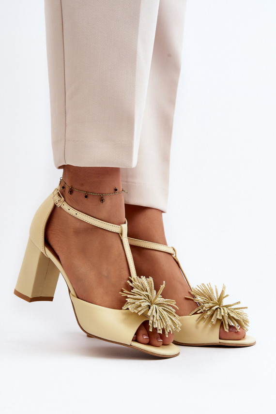 Leather Sandals with Heel and Decoration Laura Messi 2758 Beige