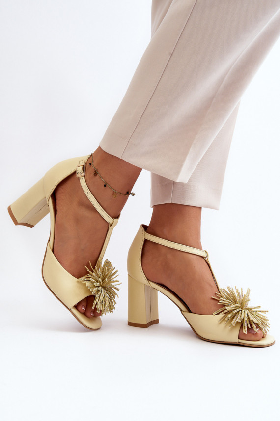 Leather Sandals with Heel and Decoration Laura Messi 2758 Beige