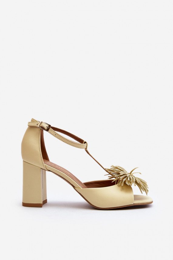 Leather Sandals with Heel and Decoration Laura Messi 2758 Beige