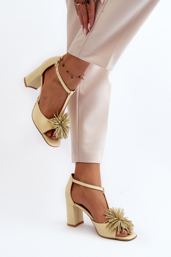 Leather Sandals with Heel and Decoration Laura Messi 2758 Beige