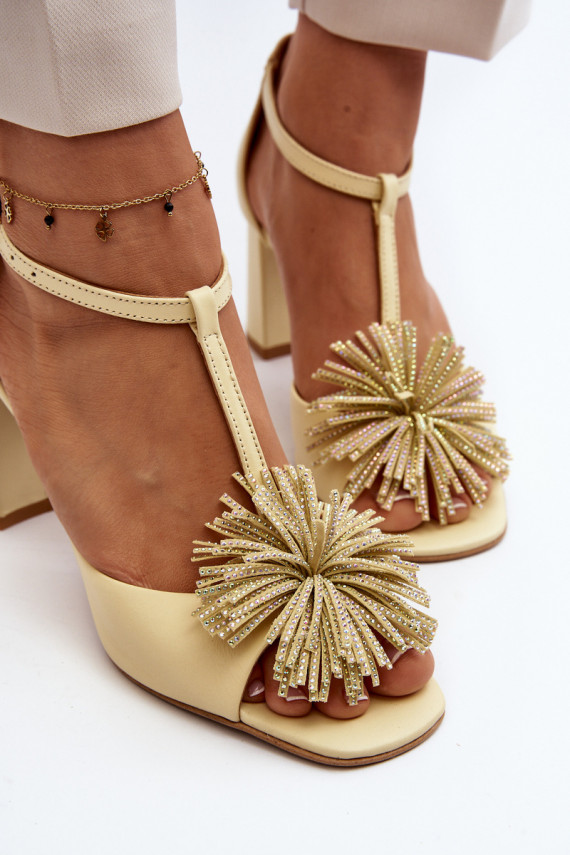 Leather Sandals with Heel and Decoration Laura Messi 2758 Beige