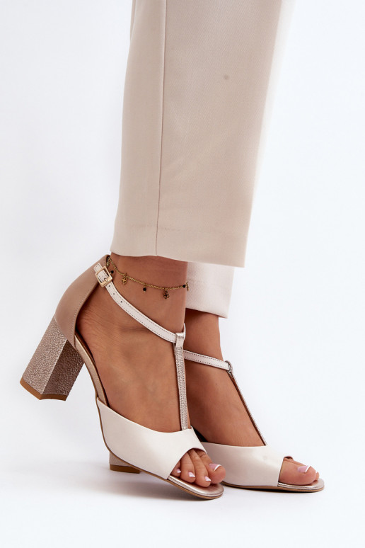Leather Sandals with Heel Laura Messi 2759 Beige
