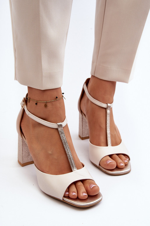 Leather Sandals with Heel Laura Messi 2759 Beige