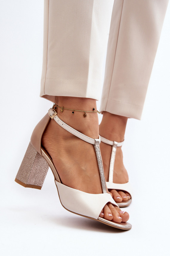 Leather Sandals with Heel Laura Messi 2759 Beige
