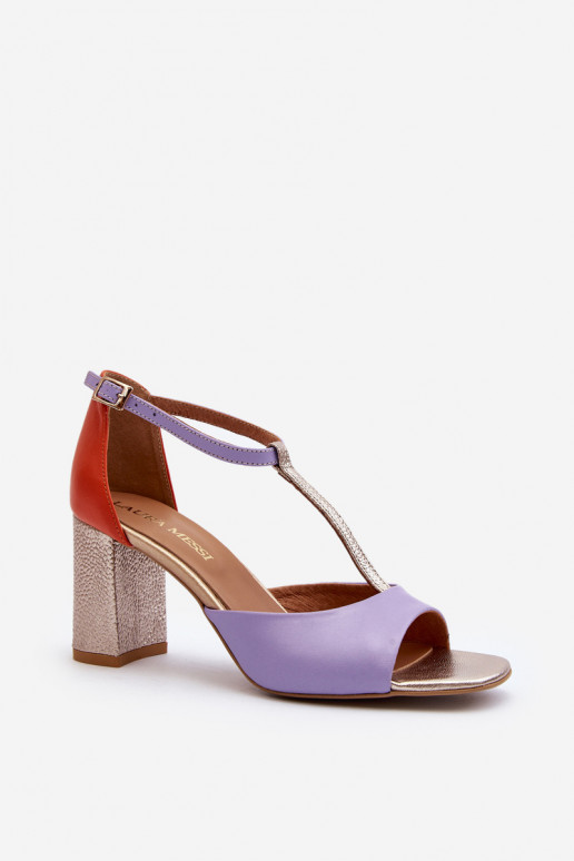 Leather Sandals On Heel Laura Messi 2759 Purple