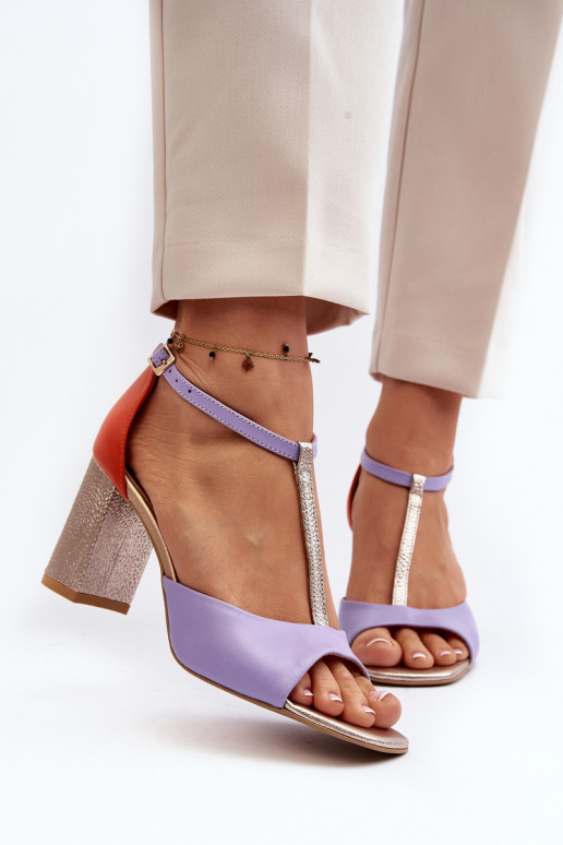 Leather Sandals On Heel Laura Messi 2759 Purple