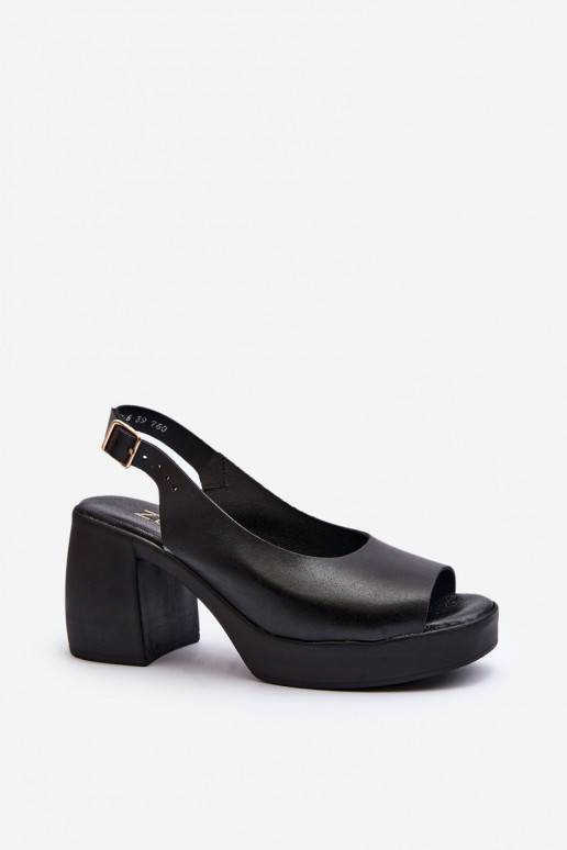 Zazoo 40376 Leather Sandals On Chunky Heel Black