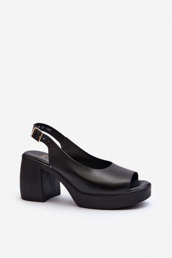 Zazoo 40376 Leather Sandals On Chunky Heel Black
