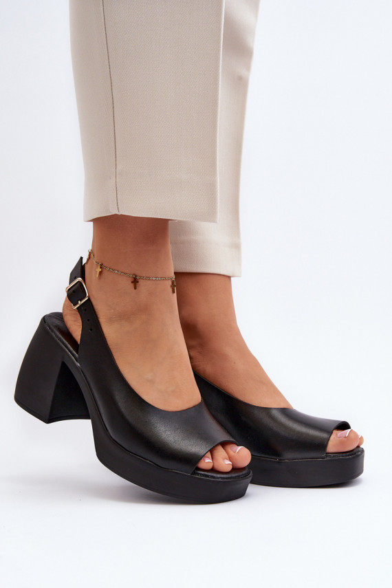 Zazoo 40376 Leather Sandals On Chunky Heel Black