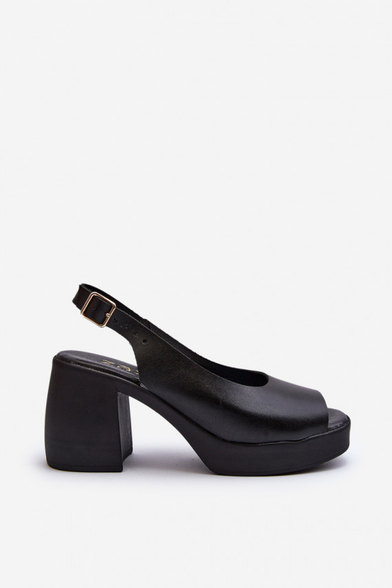Zazoo 40376 Leather Sandals On Chunky Heel Black