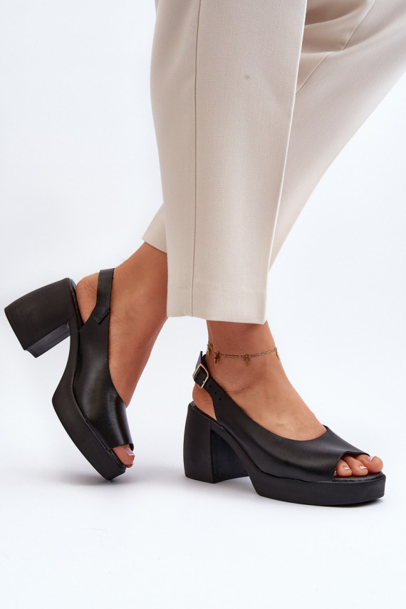 Zazoo 40376 Leather Sandals On Chunky Heel Black