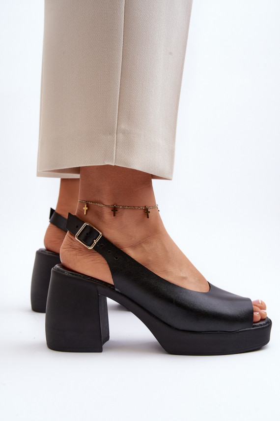 Zazoo 40376 Leather Sandals On Chunky Heel Black
