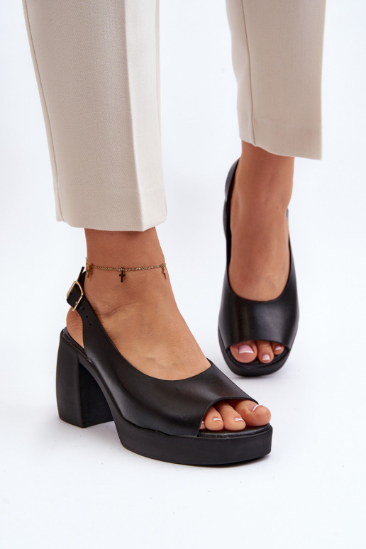 Zazoo 40376 Leather Sandals On Chunky Heel Black