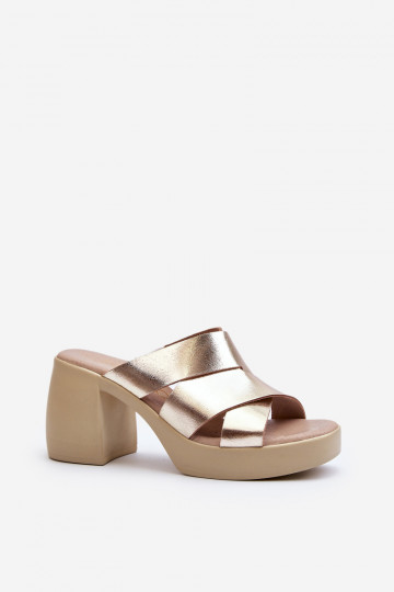 Zazoo 40373 Leather Mules With Block Heel Gold 2