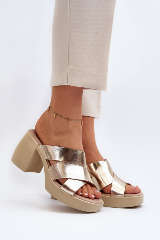 Zazoo 40373 Leather Mules With Block Heel Gold