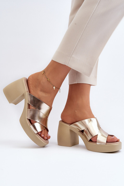 Zazoo 40373 Leather Mules With Block Heel Gold