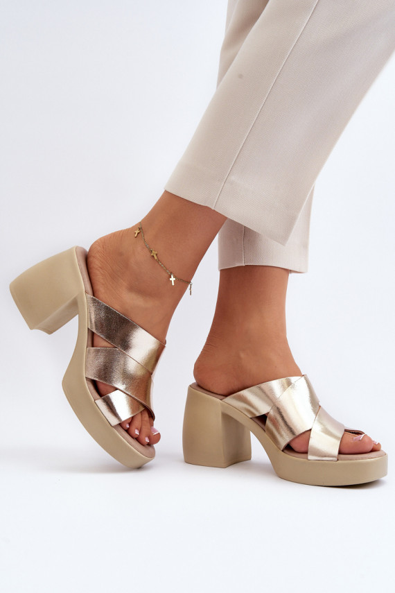 Zazoo 40373 Leather Mules With Block Heel Gold